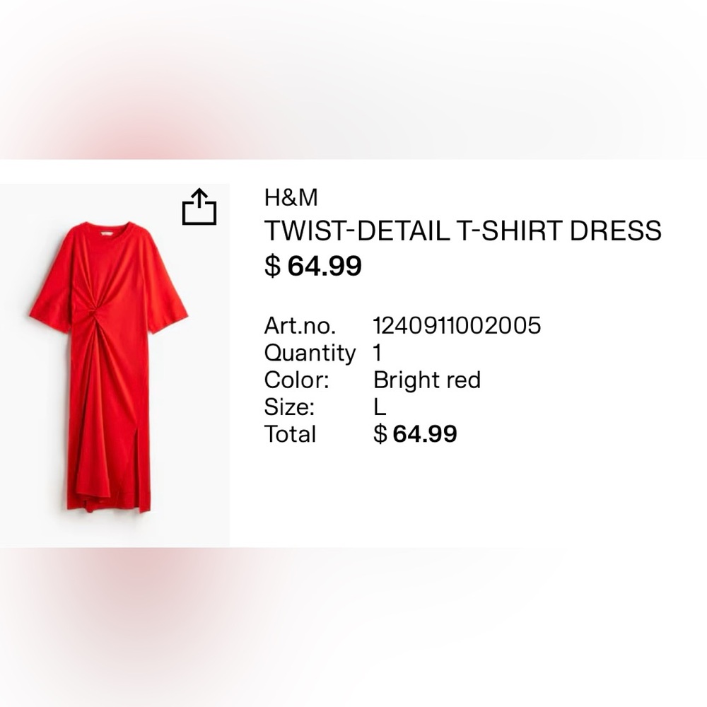 H&M Bright Red Twist T-Shirt Dress